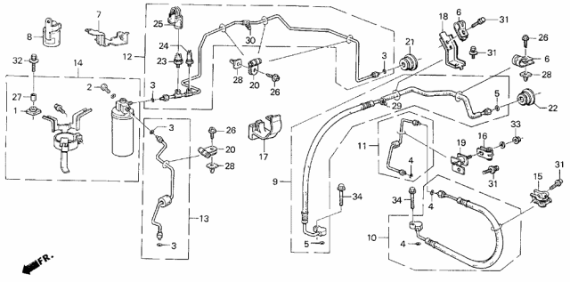 1990 Acura Legend 4 Door LS KA 5MT A/C Hoses - Pipes Diagram