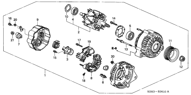 2003 Acura CL Alternator Assembly (Clh08) (Denso) Diagram for 31100-PGE-A11