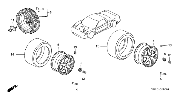 2005 Acura NSX Folding Spare Tire Assembly (165/75D16 Fs) (Bs) Diagram for 42750-SL0-A13