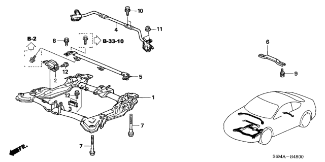2006 Acura RSX 3 Door BASE KA 5MT Front Sub Frame - Performance Rod Diagram