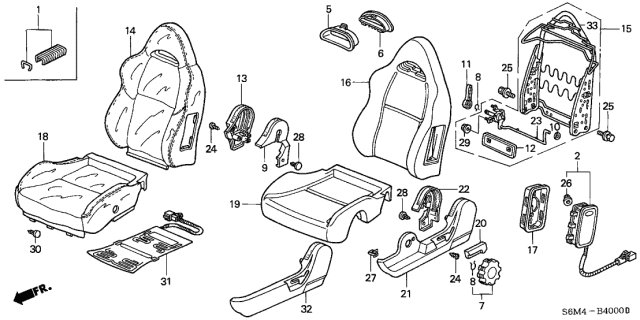 2002 Acura RSX Left Front Seat Back Cover (Graphite Black) (Side Airbag) Diagram for 81521-S6M-A01ZA