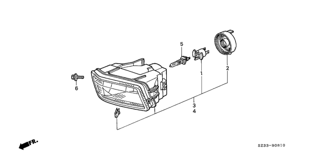 2000 Acura RL Foglight Unit, Driver Side Diagram for 33951-SZ3-A01