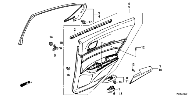 2013 Acura ILX Hybrid Lining, Left Rear Door Assembly (Lower) (Premium Black) Diagram for 83751-TX6-A01ZA