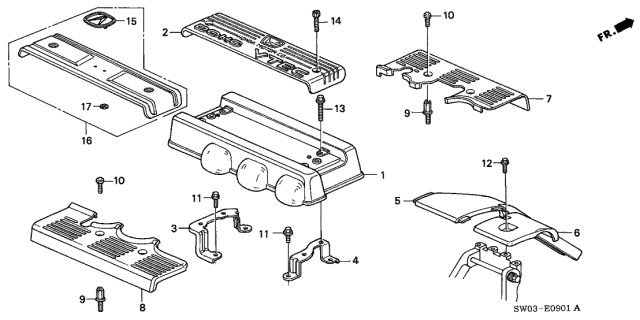 2002 Acura NSX Harness Holder Cover F Diagram for 32128-PR7-A10