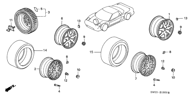 2001 Acura NSX Cap Assembly, Aluminum Wheel Center (Blade Silver Metallic-Z) Diagram for 44732-SL0-A40ZA