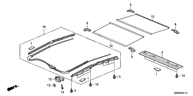 2012 Acura ZDX Roller Blind Assembly Diagram for 70600-SZN-A02