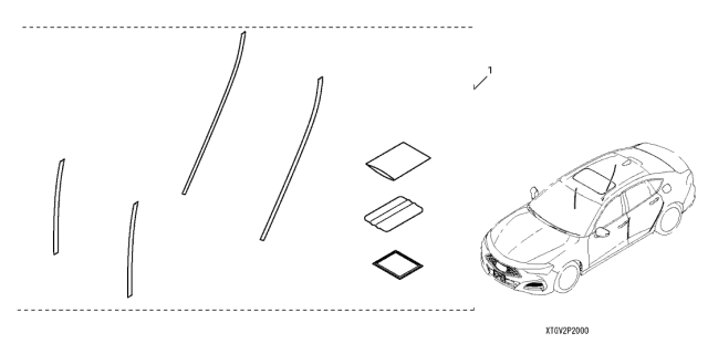 2021 Acura TLX 4 Door BASE KA XAT Door Edge Guards Diagram
