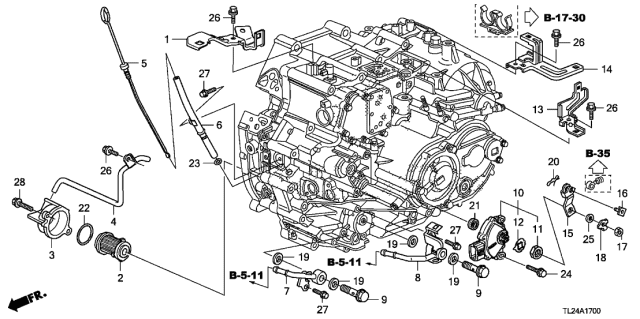 2012 Acura TSX 4 Door TECHV6 KA 5AT AT Oil Level Gauge - ATF Pipe (V6) Diagram