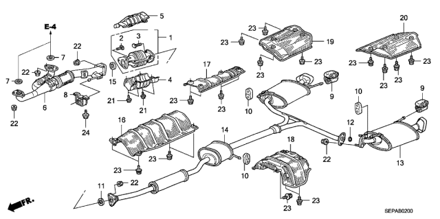 2008 Acura TL 4 Door BASE (NAVIGATION) KA 5AT Exhaust Pipe - Muffler Diagram