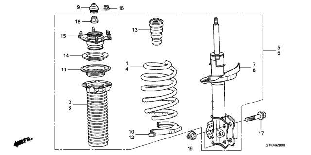 2007 Acura RDX Left Front Shock Absorber Assembly Diagram for 51602-STK-A08