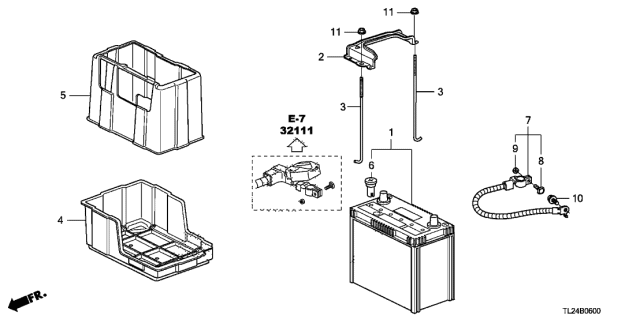 2009 Acura TSX Battery Ground Cable Assembly Diagram for 32600-TA0-A00