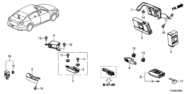 2015 Acura RLX Left Antenna Assembly (Trunk) Diagram for 38389-T2A-000