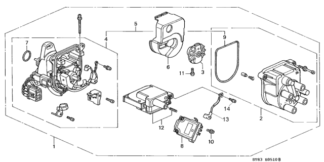 2001 Acura Integra Distributor Assembly (Td-87U) (Tec) Diagram for 30100-P73-A02