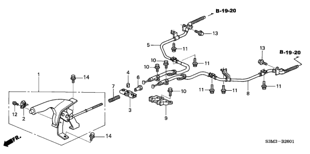 2003 Acura CL Passenger Side Parking Brake Wire Diagram for 47510-S3M-A12