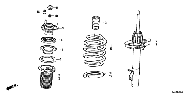 2014 Acura MDX Front Left Strut Shock Coil Spring Diagram for 51406-TZ6-A01