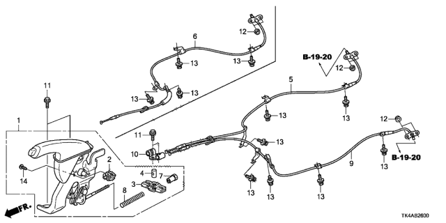 2014 Acura TL Driver Side Parking Brake Wire Diagram for 47560-TK4-A01