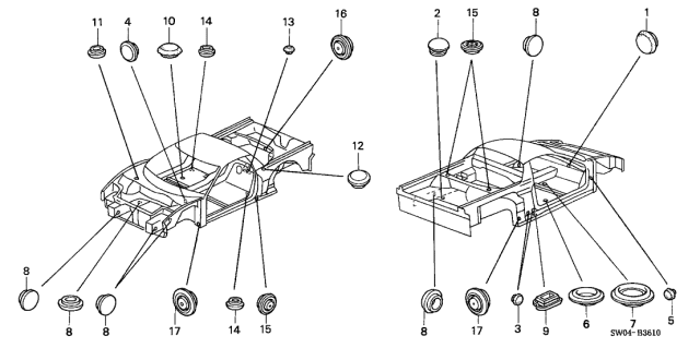 2005 Acura NSX 2 Door NSX-T KA 6MT Grommet Diagram