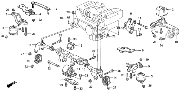 1996 Acura TL Bracket, Passenger Side Middle Mounting Diagram for 50831-SZ5-A01