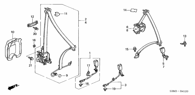 2001 Acura CL 2 Door SPORT KA 5AT Seat Belt Diagram