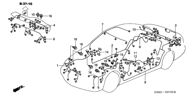 2001 Acura CL Wire Harness, Driver Side Diagram for 32157-S3M-A10