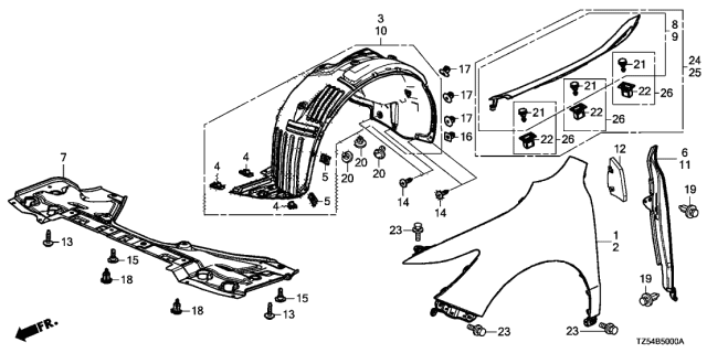 2014 Acura MDX Front Fenders Diagram