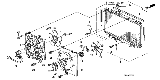 2008 Acura TL 4 Door BASE (NAVIGATION) KA 5AT Radiator Diagram
