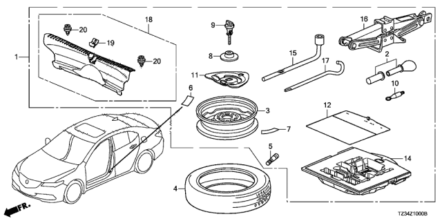 2020 Acura TLX Temporary Wheel Kit Diagram