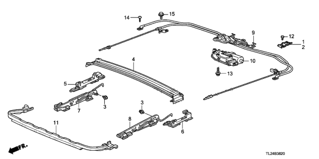 2009 Acura TSX 4 Door TSX KA 6MT Roof Slide Components Diagram