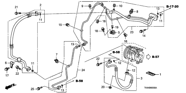2012 Acura TL 4 Door TECH (SHAWD) KA 6MT A/C Hoses - Pipes Diagram