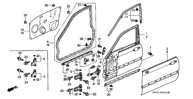 1997 Acura RL Damper, Front Door Dynamic Diagram for 72227-SZ3-003