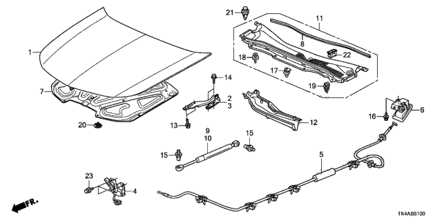 2013 Acura TL 4 Door TECH KA 6AT Engine Hood Diagram