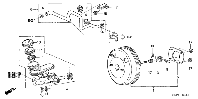 2004 Acura TL 4 Door BASE (NAVIGATION) KA 5AT Brake Master Cylinder - Master Power Diagram