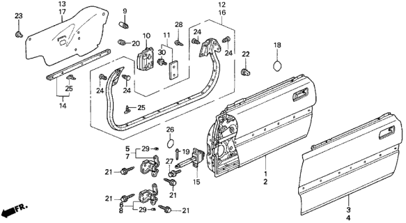 1997 Acura TL 4 Door BAS3.2 KA 4AT Front Door Panels Diagram