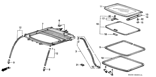 1990 Acura Legend 2 Door STD KA 5MT Sliding Roof Panel Diagram
