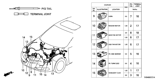2016 Acura ILX 4 Door TECH (PLUS) KA DCT Electrical Connectors (Front) Diagram
