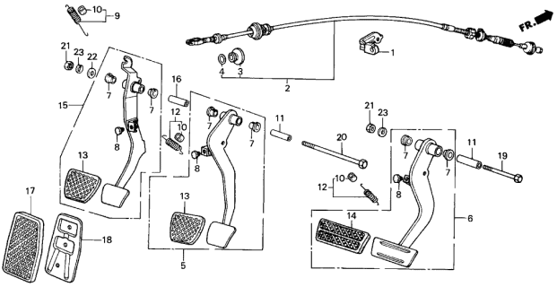 1989 Acura Integra Brake Pedal - Clutch Pedal Diagram