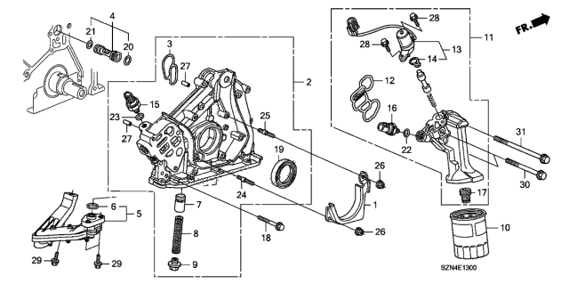 2010 Acura ZDX Pump Assembly,Oil Diagram for 15100-RP6-A01