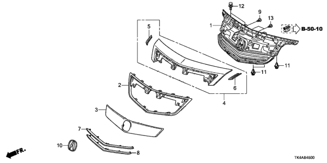 2013 Acura TL Molding. Front Grille Diagram for 75105-TK4-A11