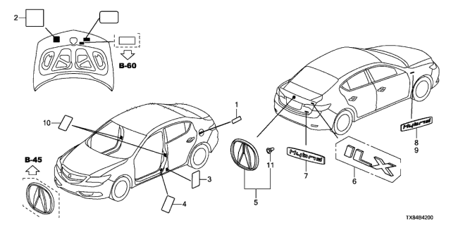 2013 Acura ILX Hybrid Emblem (A) Diagram for 75701-TX6-A01