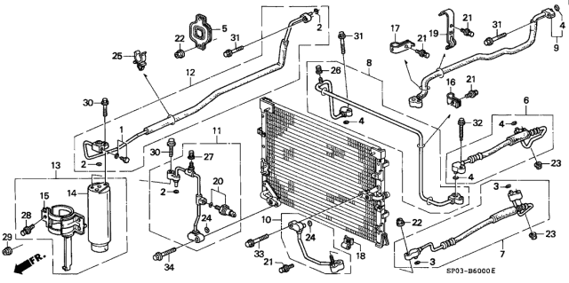 1991 Acura Legend A/C Hoses - Pipes Diagram