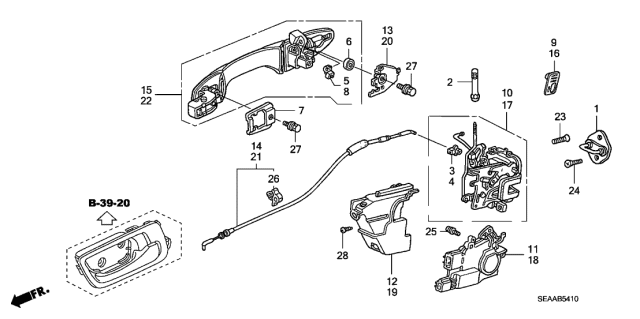 2008 Acura TSX 4 Door TSX KA 6MT Rear Door Locks - Outer Handle Diagram