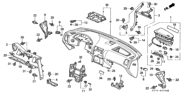 1994 Acura Integra Instrument Panel Insulator (Lower) Diagram for 77108-ST7-000
