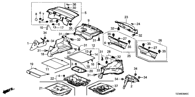 2018 Acura TLX Rear Tray - Side Lining Diagram