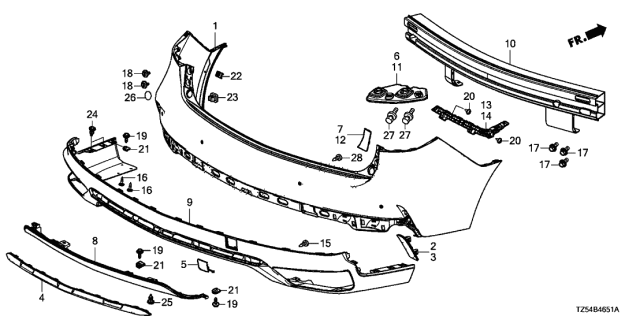 2019 Acura MDX Rear Bumper Diagram