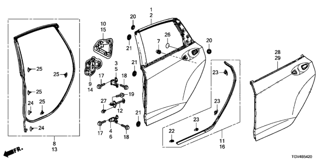 2021 Acura TLX Seal, Left Rear Diagram for 72861-TGV-A01