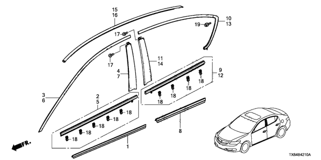 2014 Acura ILX 4 Door TECH KA 5AT Molding Diagram
