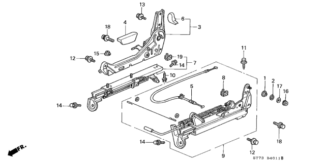 1997 Acura Integra 3 Door GS-R KA 5MT Right Front Seat Components Diagram