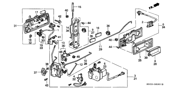 1988 Acura Legend Left Front Door Lock Actuator Motor Assembly Diagram for 72155-SG0-013