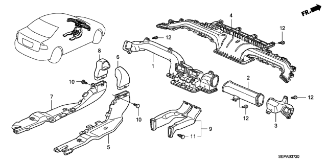 2008 Acura TL 4 Door BASE (NAVIGATION) KA 5AT Duct Diagram