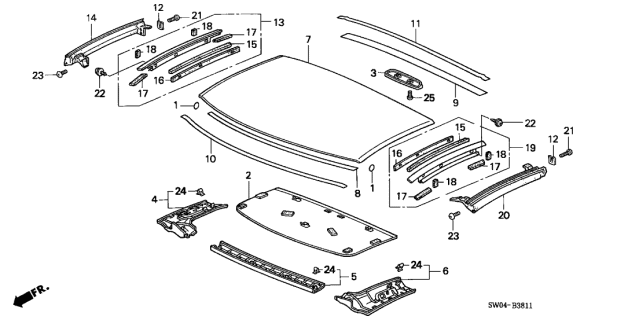 2005 Acura NSX 2 Door NSX-T KA 6MT Roof Panel Diagram